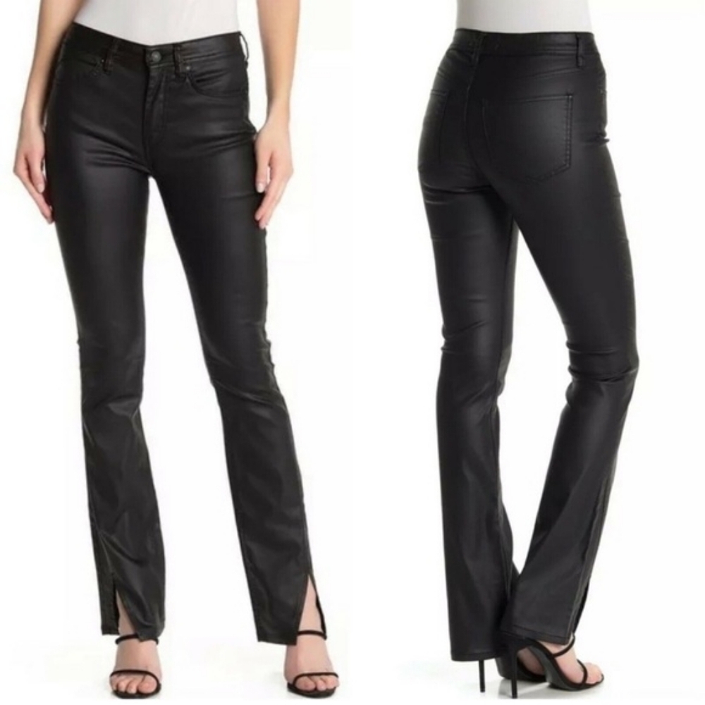 $118 Free People Spellbound Split Hem Black Coated High Rise Jeans